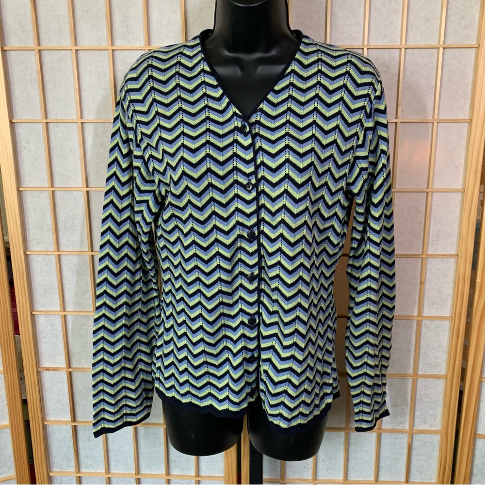 525 America Zig Zag Stripes 100% Cotton Cardigan Made in USA